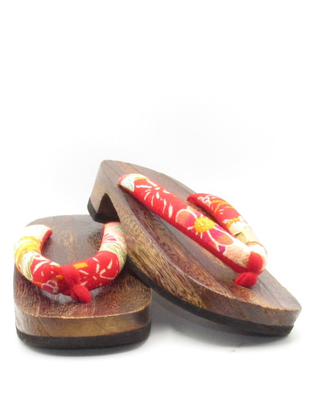 Geta Wooden Japanese-Style Thong Sandals Size Large Red and Yellow Floral